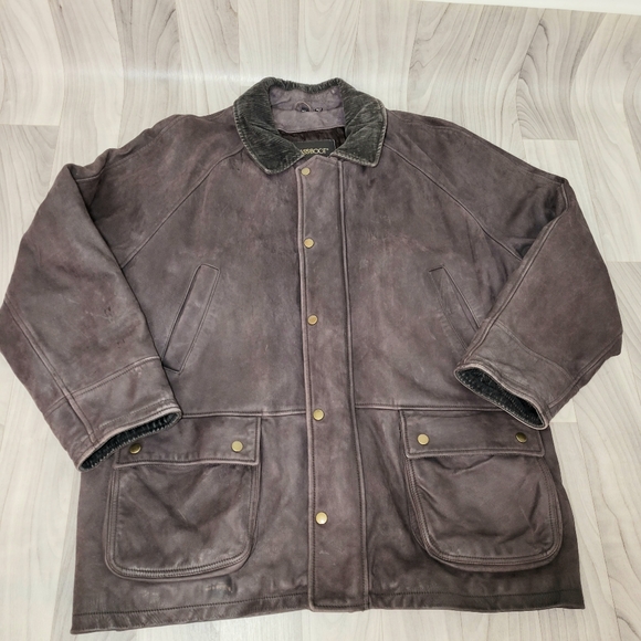 BRASS BOOT Mens XL Brown Leather Utility Jacket Field Motorcycle Coat Vintage - Picture 1 of 12